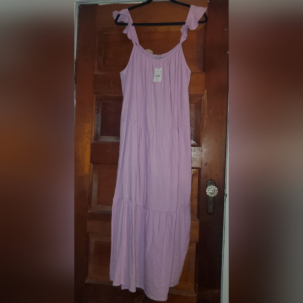 J Crew Ruffle Sleeve Gauze Smoky Lilac Maxi Dress